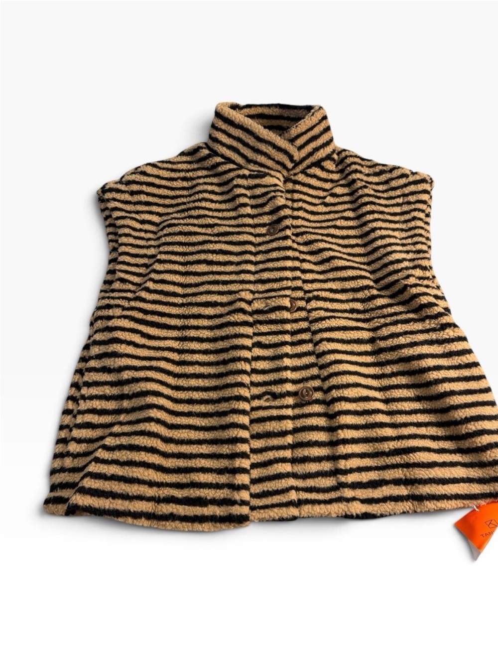 Striped Faux-Shearling Vest - Black & Tan
